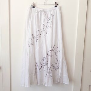 Y2K White Floral Boho Embroidered Maxi Skirt Cottagecore Festival‎ Peasant Style